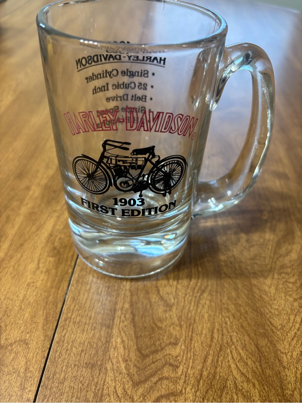 Harley-Davidson Clear Glass Mug with Black & Red Graphics